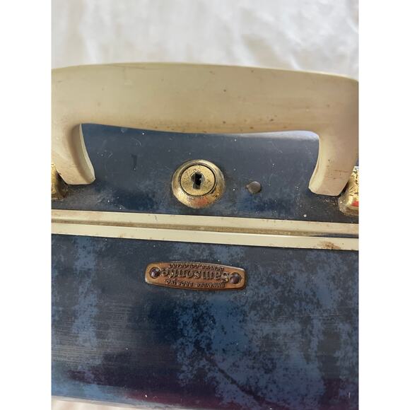 Vintage Samsonite Suitcase Shwayder Bros 1950s Blue Marbled - Picture 9 of 10